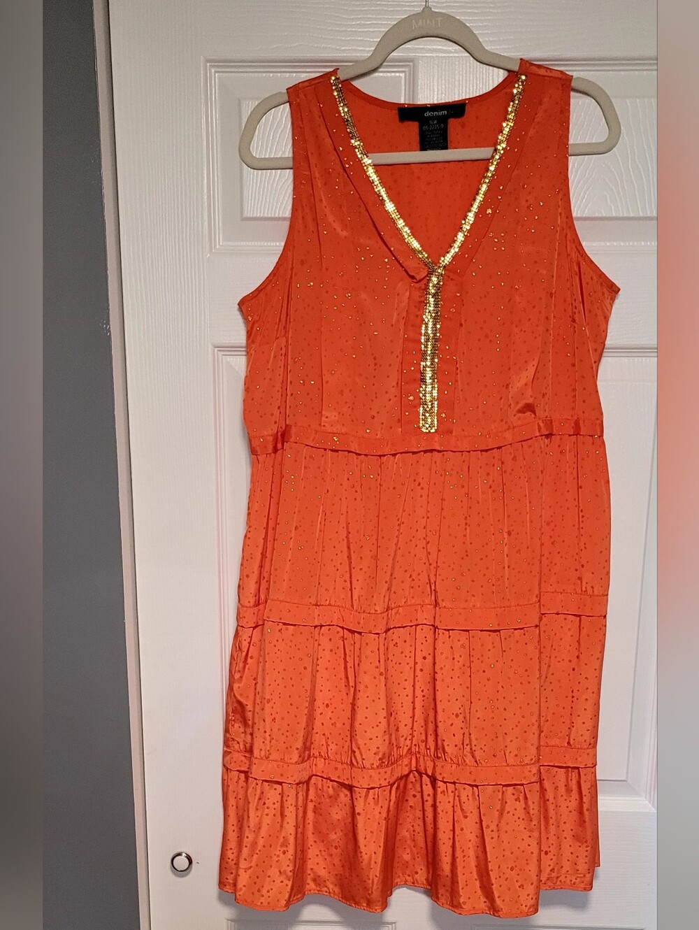 Denim 24/7 Orange Tiered A-Line Dress with Gold Sequin Trim